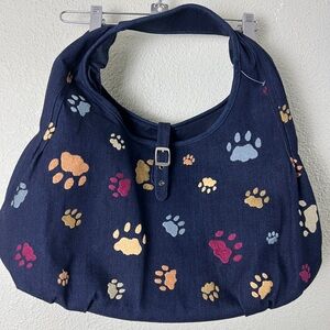 KANA Hand Made handbag hobo bag, outdoor fabric Paw Embroidered Print.